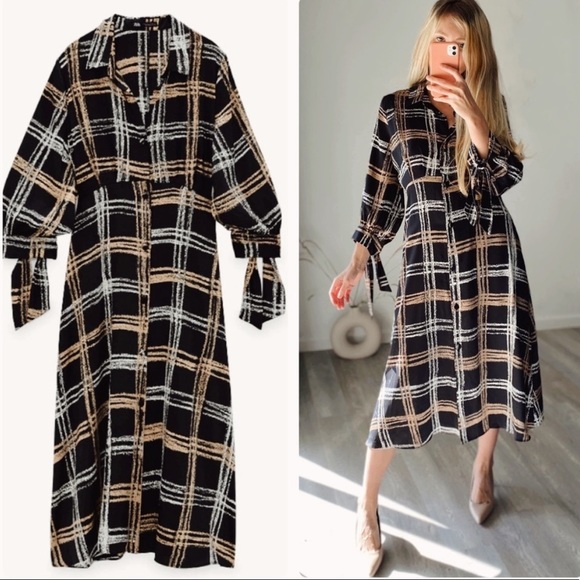 New Zara ZARA PLAID SHIRT DRESS TIE CUFF - Picture 5 of 13